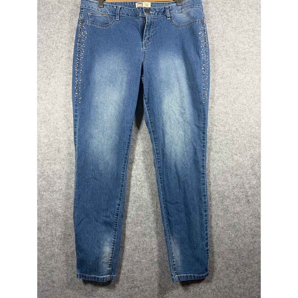 LEI Emma Jegging Womens‎ 17 Regular Medium Wash Studded Rhinestone Skinny Jeans